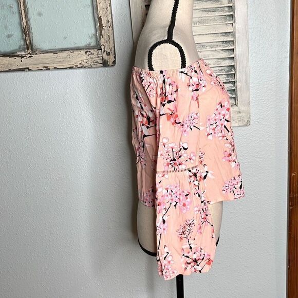 Cupcakes And Cashmere Cherry Blossom Off Shoulder Blouse Crop Top Trim Size Extr - Picture 8 of 11